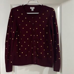 Maroon Cardigan with Gold Dots